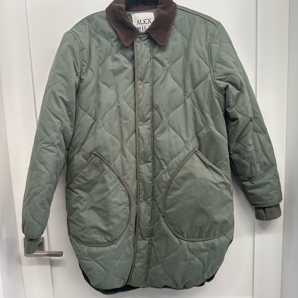 Alex Mill Quilted Utility Jacket in Olive Green with Brown Collar Size Medium - Picture 4 of 10